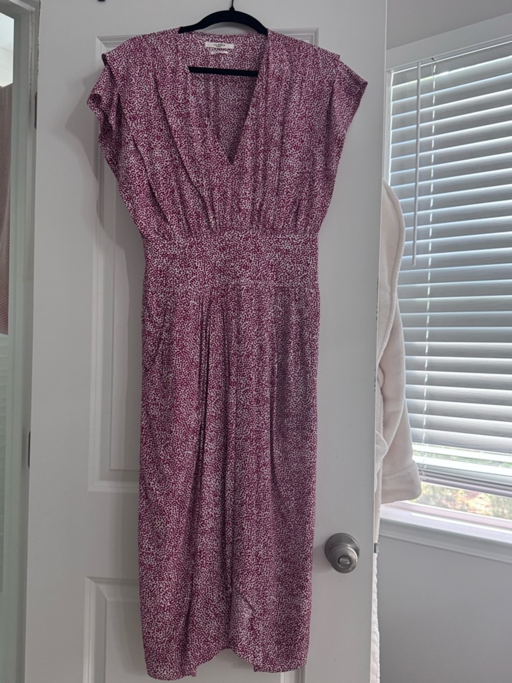 Women's Pink Printed V-Neck Smocked-Waist Midi Dress